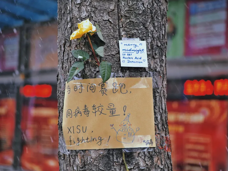 Messages of encouragement left on trees for those about to take the postgraduate entrance exam