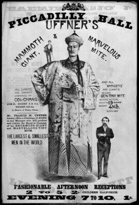 A black and white poster advertising an upcoming show of "Chang the Chinese Giant".