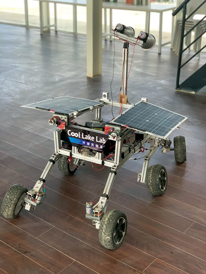 A remote-controlled Mars rover for educational activities at Mars Camp in Qinghai