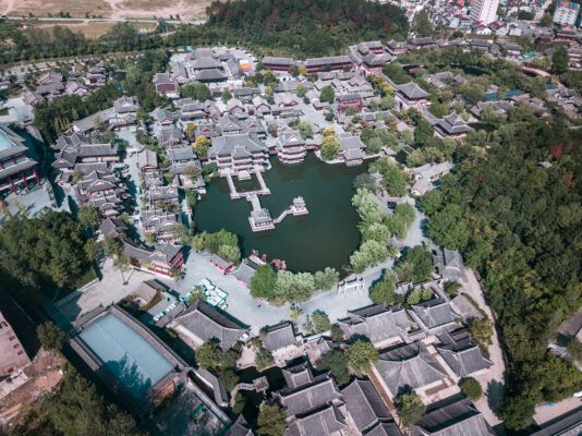 An aerial photo of Hengdian, a city in Zhejiang that has become prominent for being in Chinese films and TV shows. 