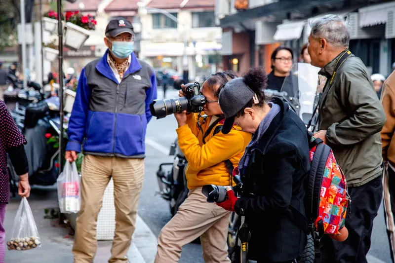 Photographers taking photos in the internet famous shanghai neighborhood