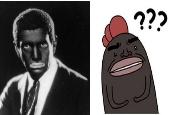 Popular 20th century U.S. singer, actor, and comedian Al Jolson in blackface beside an image of a blackfaced rooster from WeChat. (Tumblr, 小鸡甚的第二蛋, Tori, WeChat)