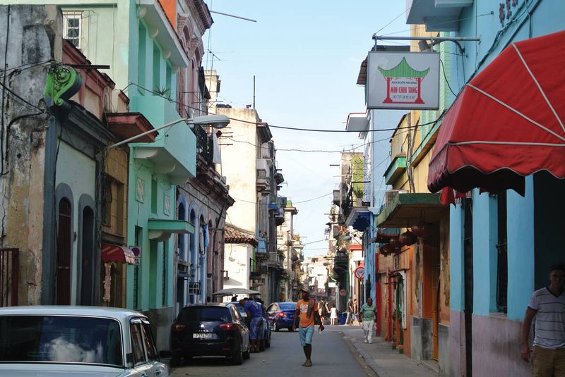 Calle Dragones, Street of the Dragons, in Chinatown, where the Min Chi Tang Associations stands