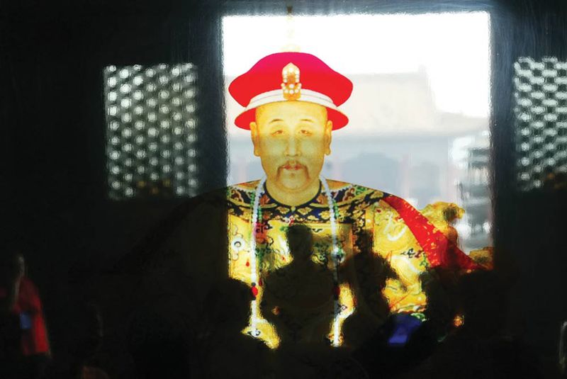A stained-glass portrait of Qing Emperor Yongzheng greets visitors at the Rushed repairs and inspectio Western Qing Tombs in are common between matches Yixian county, Hebei