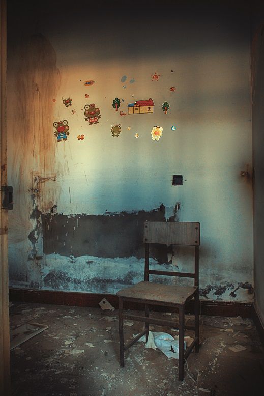 Stickers wre left on the wall of this child's room in a suburb of northern Beijing, after residents were evicted in a matter of days