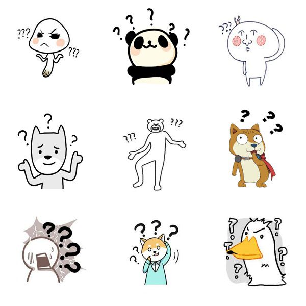 Non-Black and non-blackface WeChat stickers identified as 黑人问号. (WeChat)