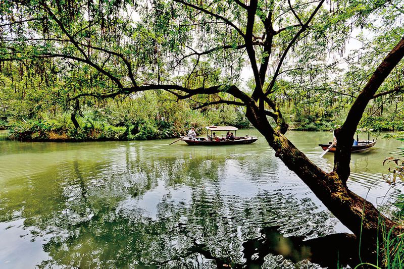 Boating is a popular activity at the Xixi National Wetland Park